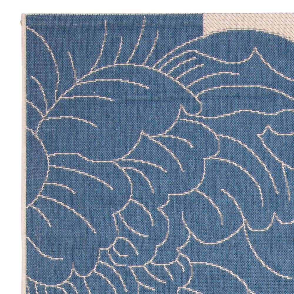 Beige and Blue Floral Synthetic 5' x 7' Area Rug