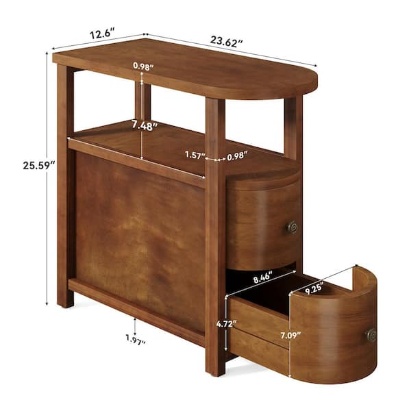 BYBLIGHT Kerlin 12.2 in. W Rustic Brown Solid Wood End Side Coffee