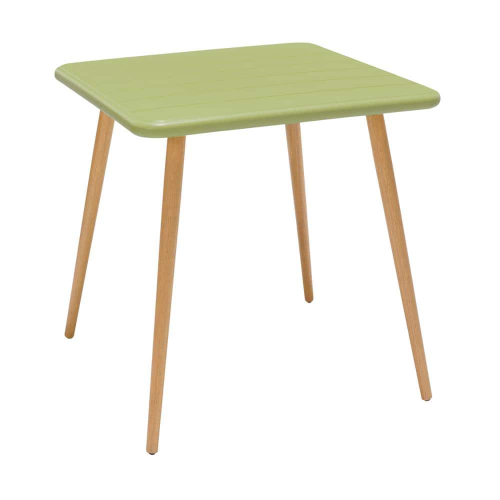 Nassau Sage Green Plastic Square Outdoor Dining Table with Eucalyptus