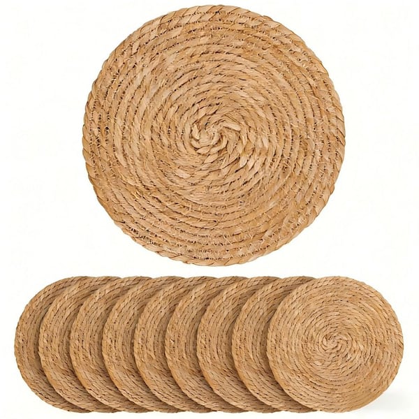 13 in. Round Woven Placemats Plate Chargers Set of 10, Brown Rattan Wicker Woven Place Mats for Dining Table Decor