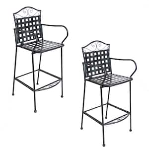 Black Wrought Iron Scrolling Outdoor Bar Chairs (Set of 2)