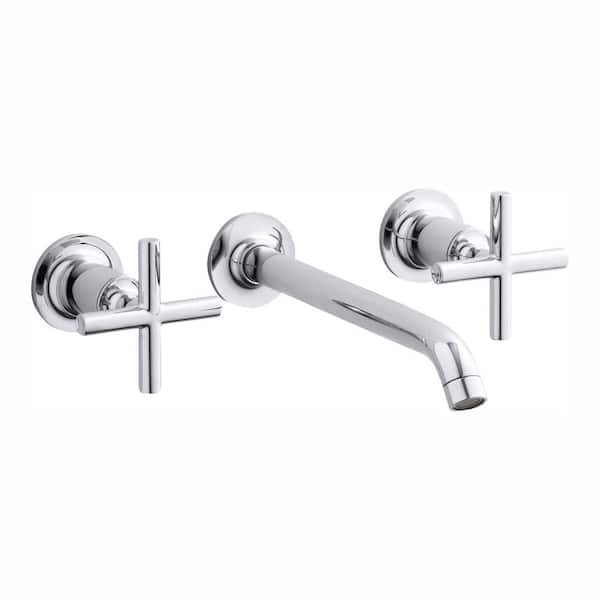 KOHLER Purist Wall-Mount 2-Handle Mid-Arc Water-Saving Bathroom Faucet Trim Only in Polished Chrome (Valve Not Included)