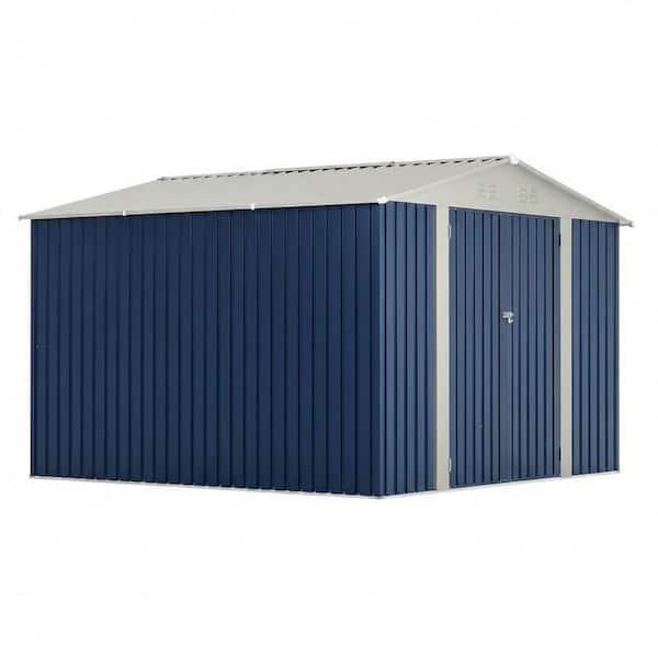 10 ft. W x 10 ft. D Outdoor Metal Storage Shed with Sloping Roof & Double Door, Blue (100 sq. ft.)
