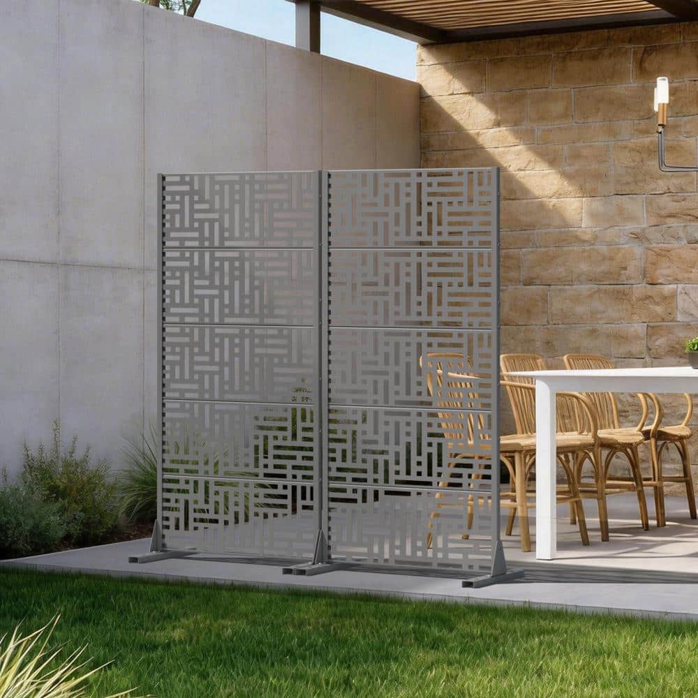 60 in. W x 59 in. H Light Gray Galvanized Steel Freestanding Interlocking Block Cut Garden Privacy Screen (2-Pack) price history on PriceWatchPro