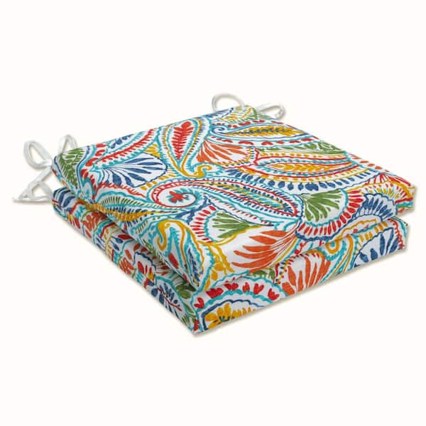 Pillow Perfect Paisley 20 in. x 20 in. 2-Piece Outdoor Dining Chair Cushion in Blue/Multi Ummi