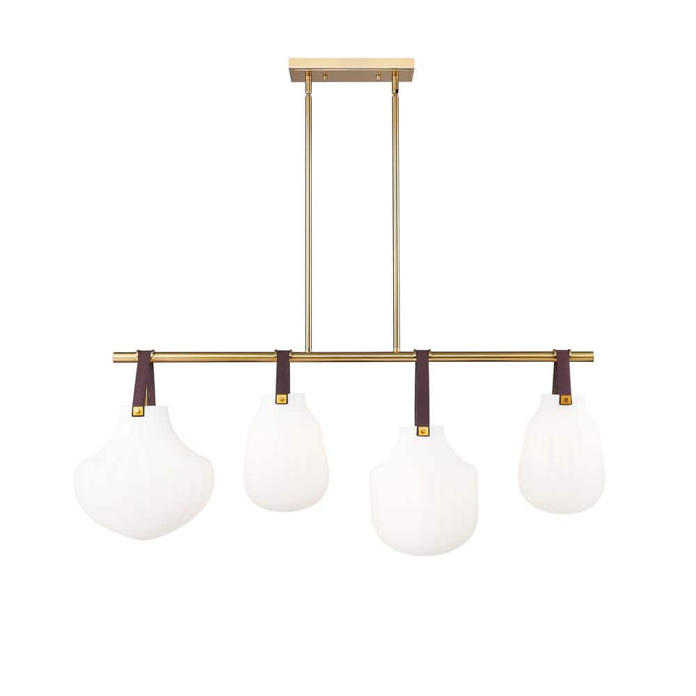 Modern Gold 4-Light Linear Chandelier with Glass Shades