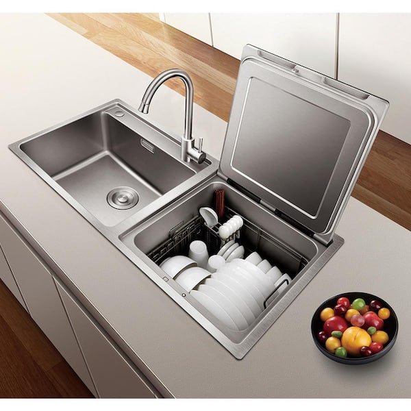 18 in. 2-in-1 In-Sink Left Dishwasher Combo with Waterproof Touchscreen in Stainless Steel