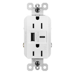 radiant 15 Amp 125-Volt Weather Resistant Outdoor Decorator Duplex Outlet with 6.0 Amp Type A/C USB, White