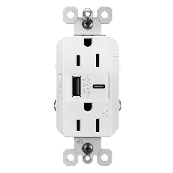 Leviton T5633-BW Decora Duplex Receptacle Outlet USB Charger White 15A/125V
