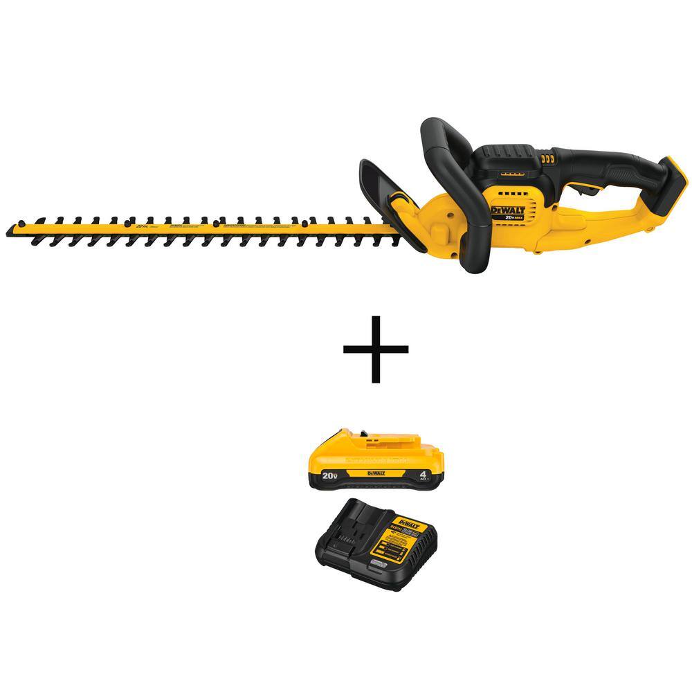 DEWALT 20V MAX 22 in. Lithium-Ion Cordless Hedge Trimmer with 20V MAX Compact Lithium-Ion 4Ah Battery and 12V to 20V Charger -  DCHT820BWCB240C