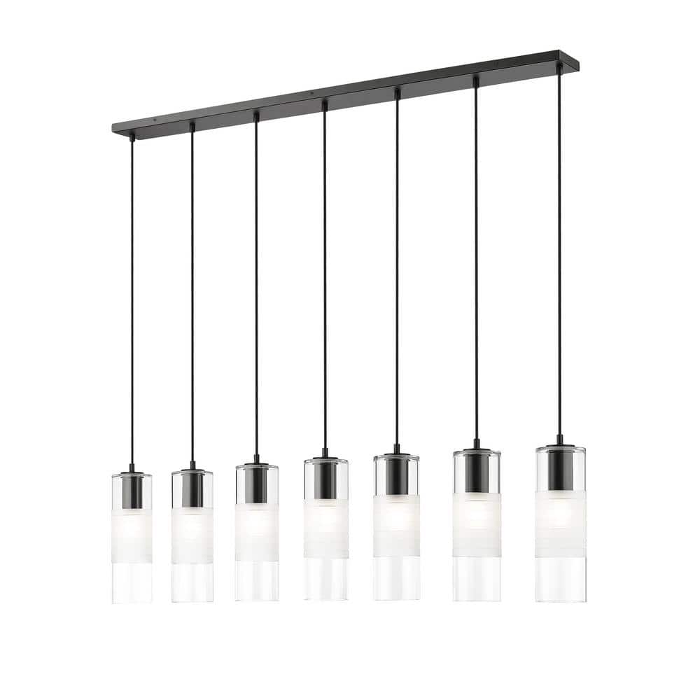 Alton 54 in. 7-Light Matte Black Linear Chandelier with Clear Plus Frosted 