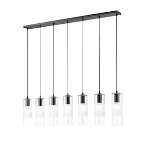 Alton 54 in. 7-Light Matte Black Linear Chandelier with Clear Plus Frosted Glass Shades