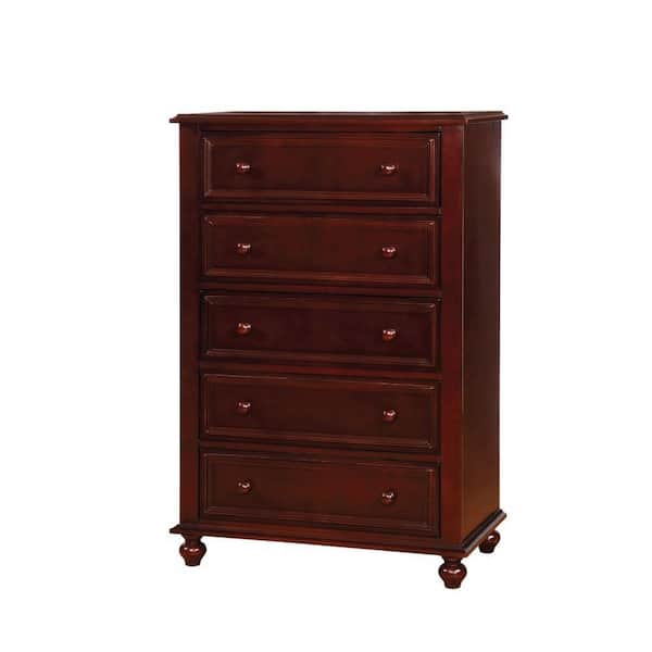 Benjara Brown 5-Drawer 32 in. Wide Chest of Drawers