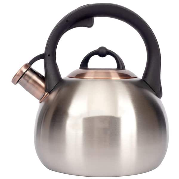12-Cup Silver Stainless Steel Stovetop Kettles with 5-Layer Metal Bottom 1-Hand Trigger and Whistling Sound