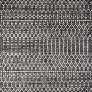 Ourika Moroccan Black/Gray 5 ft. Geometric Textured Weave Indoor/Outdoor Square Area Rug