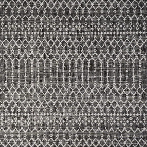 Ourika Moroccan Geometric Textured Weave Black/Gray 5 ft. Square Indoor/Outdoor Area Rug