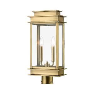 Stickland 20.5 in. 2-Light Antique Brass Solid Brass Hardwired Outdoor Rust Resistant Post Light with No Bulbs Included