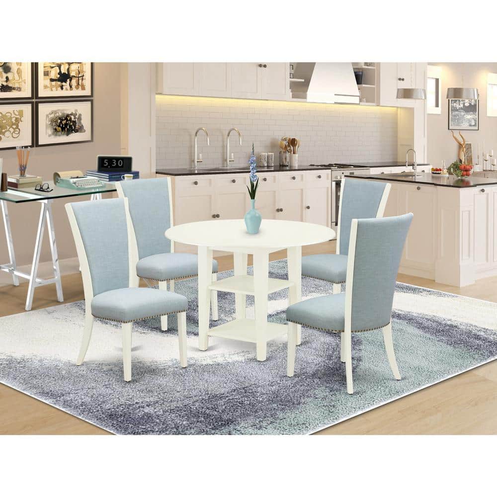5-Piece Linen White Finish Solid Wood Top - Dining Room Set with Dropleaf - Seats 4 price history on PriceWatchPro