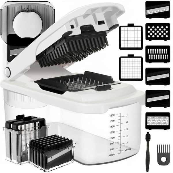Manual Stainless Steel Vegetable Chopper Mandolin Slicer Precision Food Dicer with 8 Blades and Container
