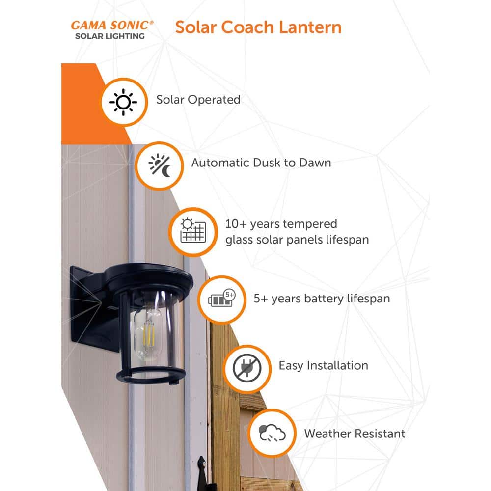 Black Aluminum Solar Lantern Sconce with Clear Glass Shade