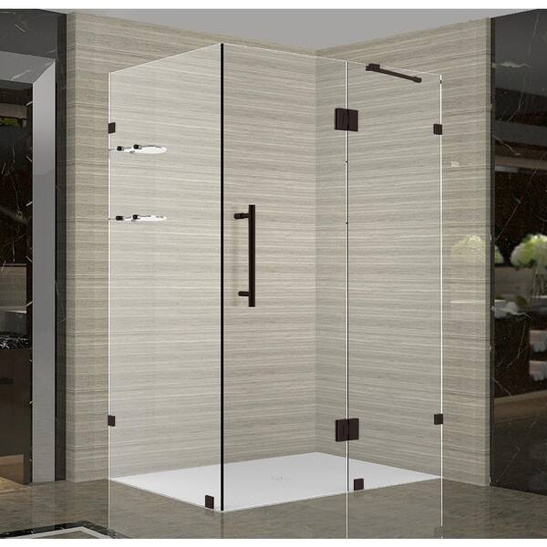 Aston Avalux GS 33 in. x 38 in. x 72 in. Frameless Corner Hinged Shower Door with Glass Shelves in Bronze