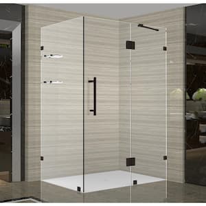 Avalux GS 35 in. x 72 in. x 34 in. Frameless Corner Hinged Shower Door in Bronze with Glass Shelves