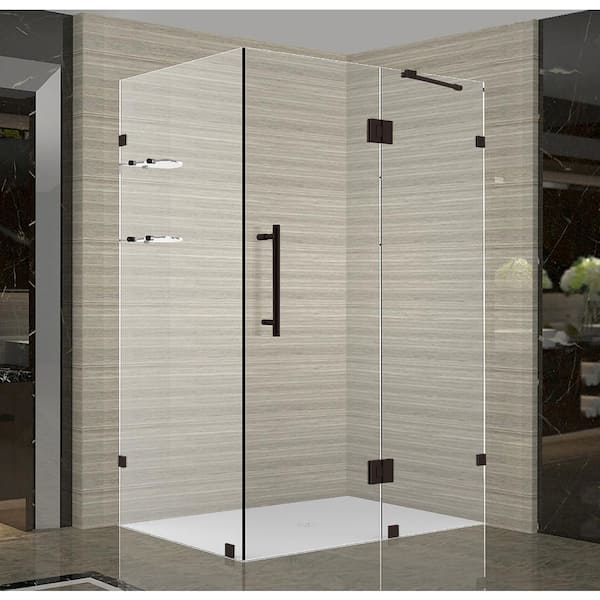 Aston Avalux GS 48 in. x 36 in. x 72 in. Frameless Corner Hinged Shower Enclosure with Glass Shelves in Bronze