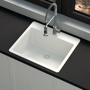 Stonehaven 25 in. Drop-In Single Bowl White Ice Granite Composite Kitchen Sink with White Strainer