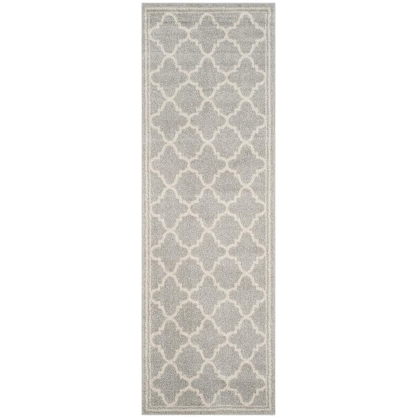 SAFAVIEH Amherst Light Gray/Beige 2 ft. x 7 ft. Border Multi-Trellis Runner Rug