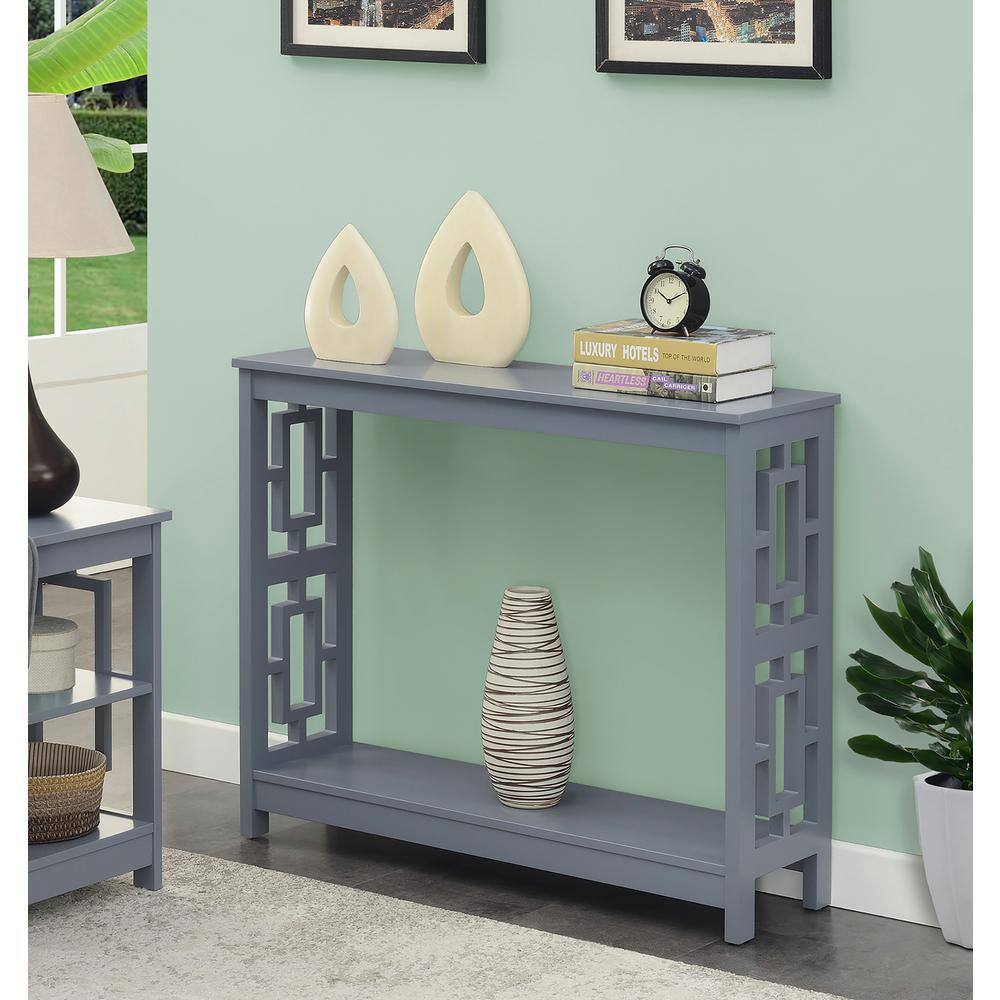 Gray MDF Console Table with Shelf and Asian-Inspired Design