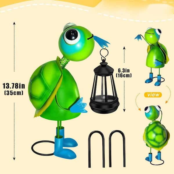 6 in. x 14 in. Green Big Metal Turtle Garden Statue with Solar