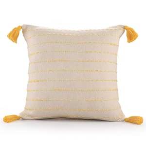 Torrent Yellow Striped Hand-woven Tasseled 20 in. x 20 in. Indoor Throw Pillow