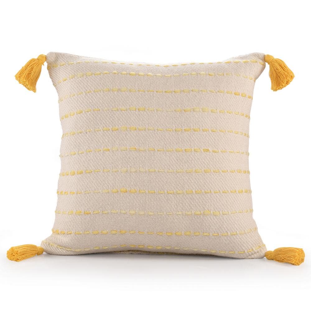 Torrent Yellow Striped Hand-woven Tasseled 20 in. x 20 in. Indoor Throw Pil