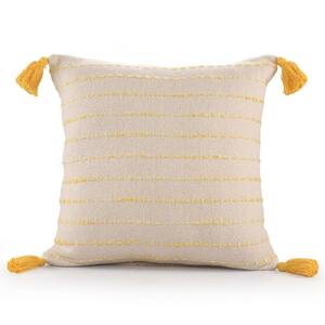 Torrent Yellow Striped Hand-woven Tasseled 20 in. x 20 in. Indoor Throw Pillow