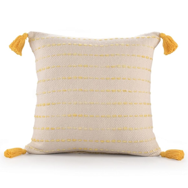 Unbranded Torrent Yellow Striped Hand-woven Tasseled 20 in. x 20 in. Indoor Throw Pillow