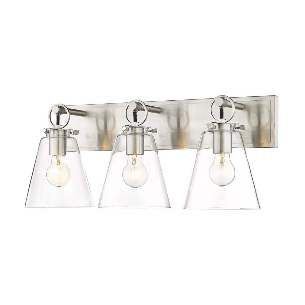 Harper 23 In 3 Light Brushed Nickel Vanity Light With Glass Shade 483   Brushed Nickel Vanity Lighting 483 3v Bn 64 1000 