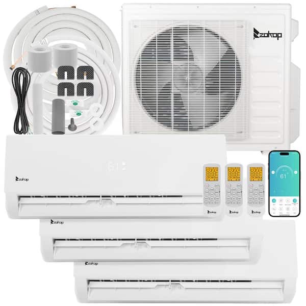 19 SEER2 27000 BTU 2.25-Ton 3-Zone WIFI Ductless Mini Split Air Conditioner with Heat Pump 12K pLus 12K pLus 12K