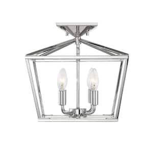 Townsend 13 in. W x 13 in. H 4-Light Polished Nickel Semi-Flush Mount with Metal Lantern Frame