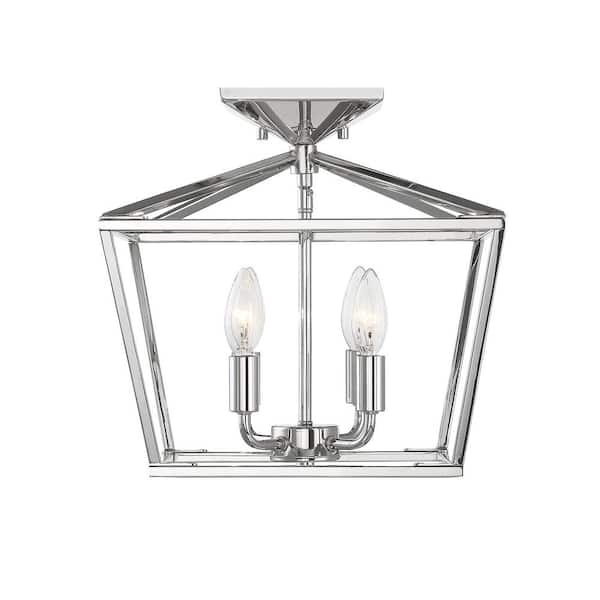 Savoy House Townsend 13 in. W x 13 in. H 4-Light Polished Nickel Semi-Flush Mount with Metal Lantern Frame