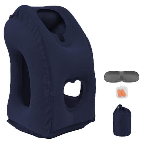 Blue Inflatable Travel Pillow for Airplane, Car, Bus and Office, Neck Air Pillow for Sleeping, Support Head and Lumbar