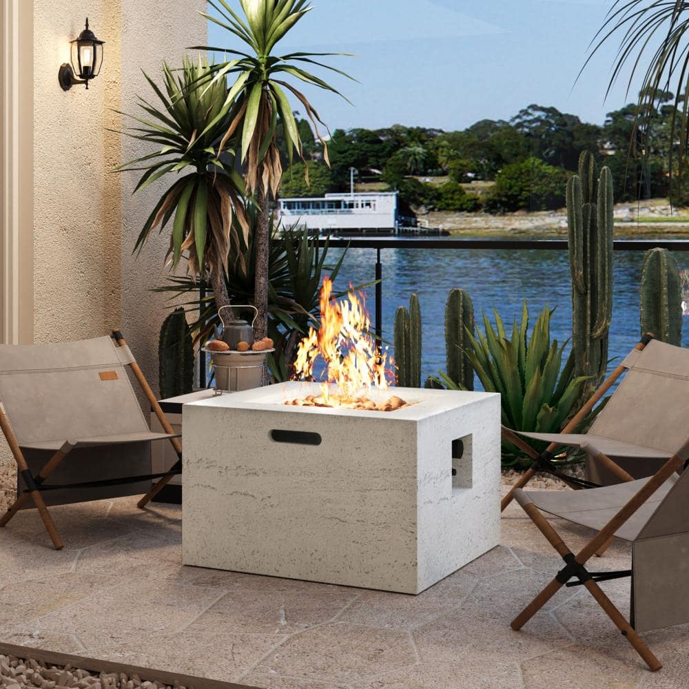 24 in. 40,000 BTU MGO Outdoor Square Propane Fire Pit Table with Steel Burner, Adjustable Flame, Lava Rocks - Beige price history on PriceWatchPro