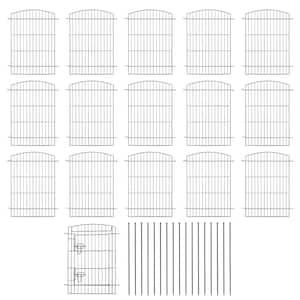 Arched 23.6 in. W x 29.5 in. H Black Metal Wire No Dig Decorative Garden Fence with Gate (15-Pack)