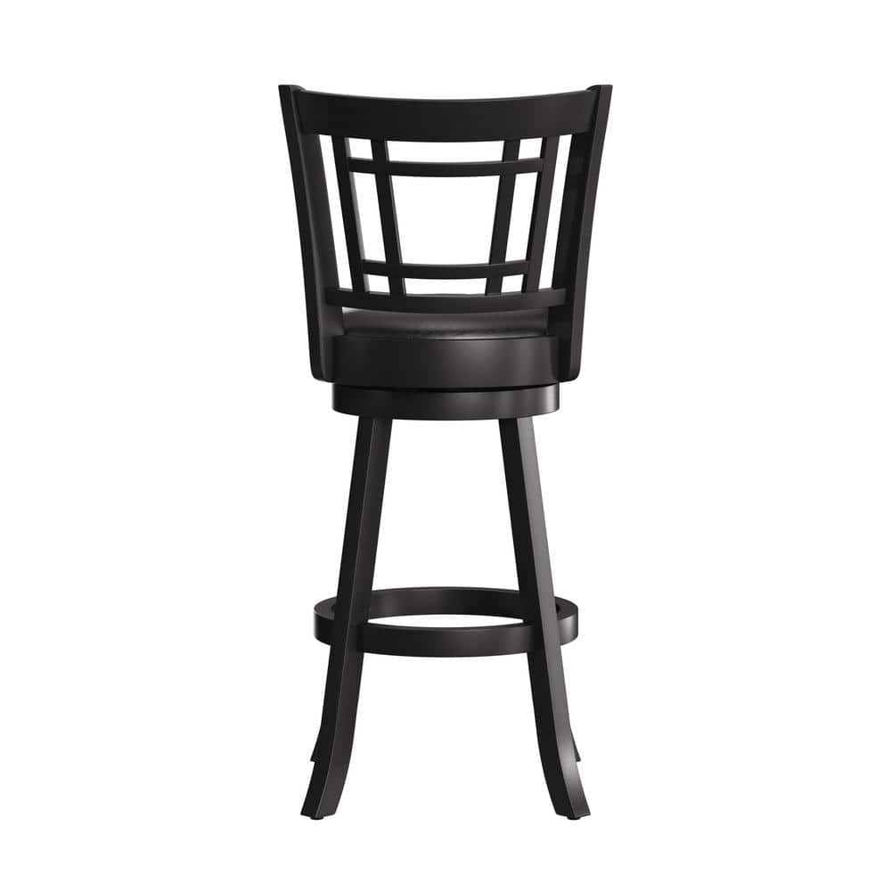 Transitional Black Faux Leather and Wood Swivel Bar Stool