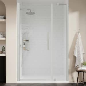 Pasadena 48 in. L x 32 in. W x 75 in. H Alcove Shower Kit w/Pivot Frameless Shower Door in SN w/ Shelves and Shower Pan