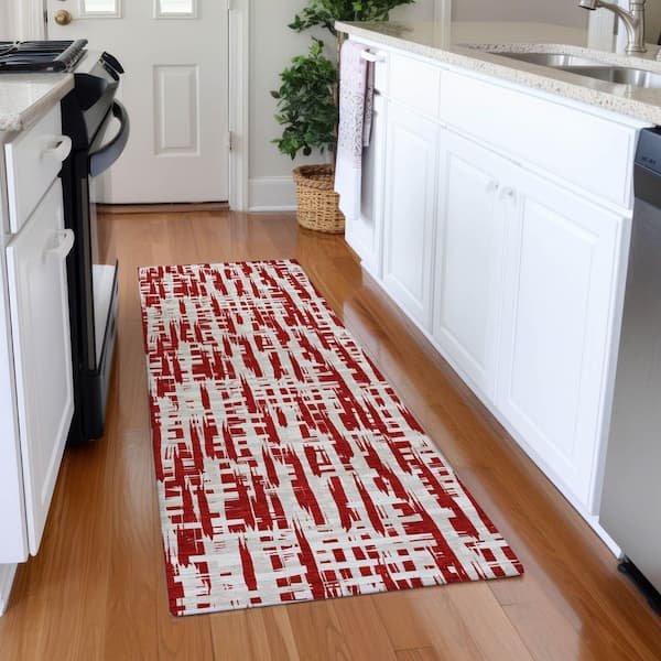 Mayfield Premium Machine Washable Abstract AMF1059 Red 2 ft. 3 in. x 7 ft. 6 in. Runner Rug