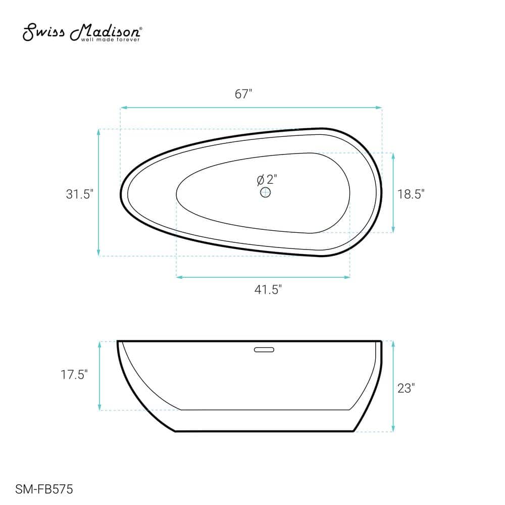 Monaco 67" White Acrylic Freestanding Oval Bathtub
