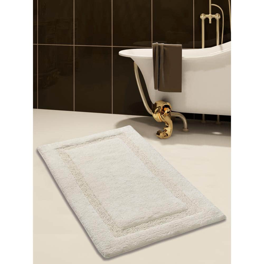 Ivory Cotton Non-Skid Bath Rug Set with Textured Border