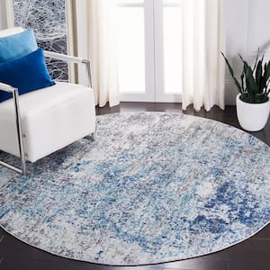 Aston Light Blue/Gray 7 ft. x 7 ft. Distressed Abstract Round Area Rug