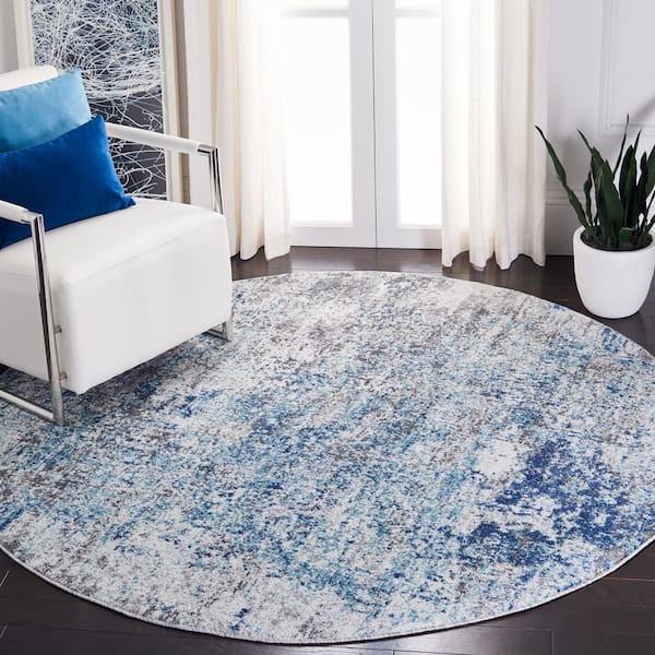 Aston Light Blue/Gray 8 ft. x 8 ft. Distressed Abstract Round Area Rug