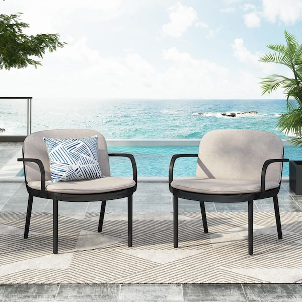 Unbranded Plastic Outdoor Dining Chair with Beige Cushions (2-Pack)  PTIC00AU291B